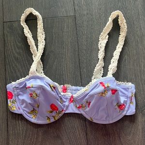 Blue Floral Wired Bikini Top w/ Crochet Straps